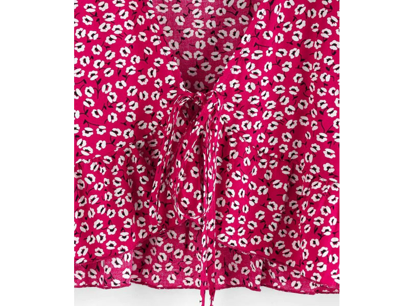 Women's Zaful Ditsy Print Ruffle Tie Front Peplum Blouse Red S