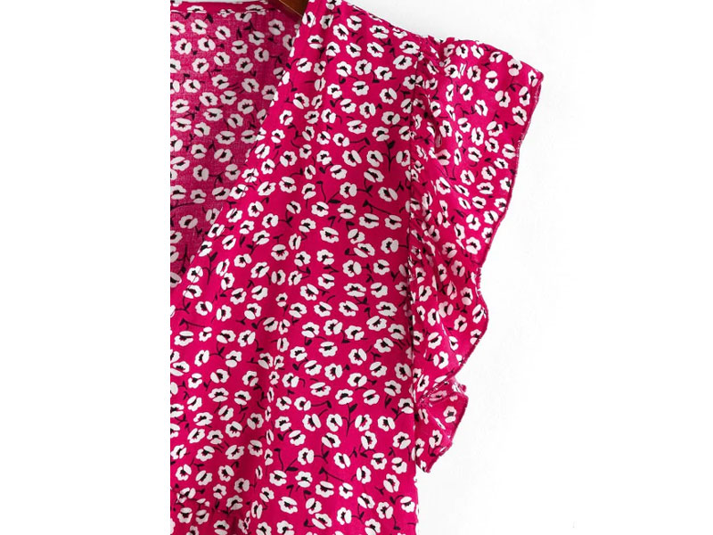 Women's Zaful Ditsy Print Ruffle Tie Front Peplum Blouse Red S