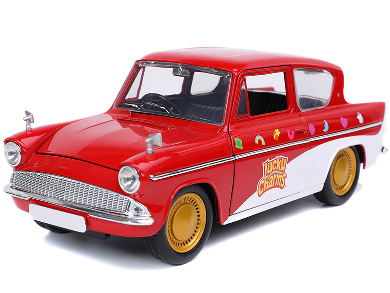 1959 Ford Anglia Red and White Car Diecast Model Car By Jada