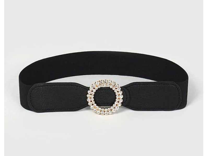 Women's Round Rhinestone Inlaid Elastic Waist Belt