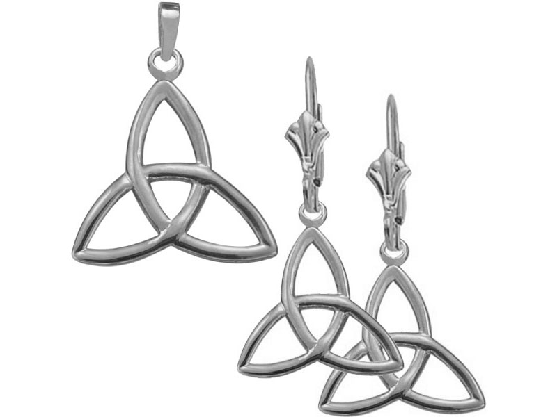 Women's 10 Karat White Gold Trinity Knot Pendant & Earring Set