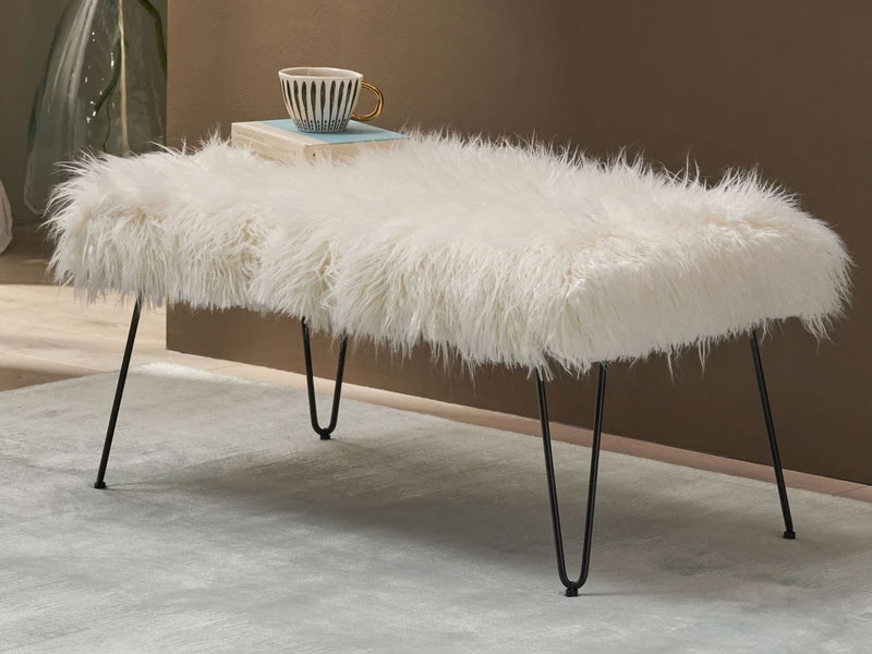 Louise Faux Fur Bench with Hairpin Legs