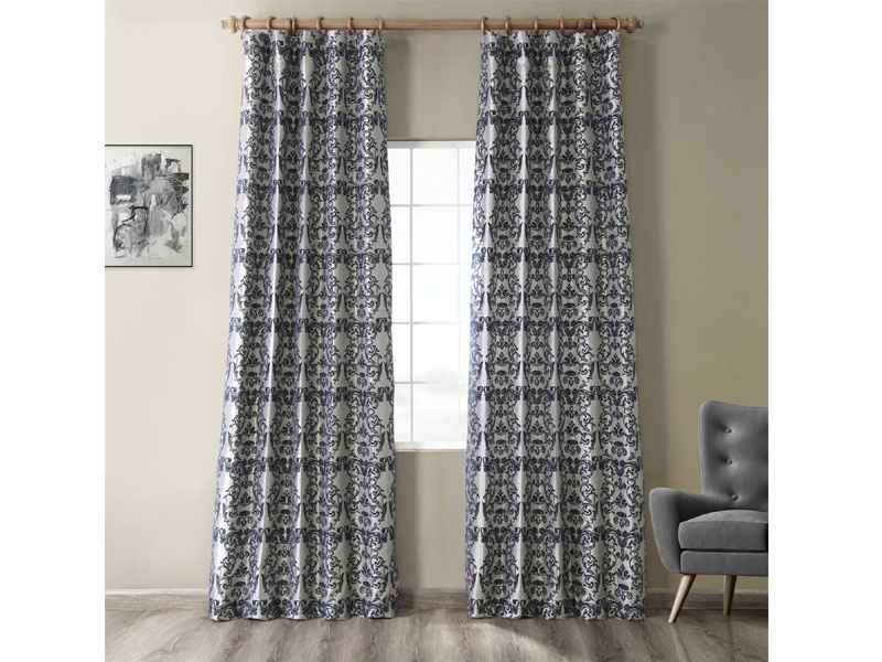 Firenze Grey & Blue Designer Flocked Curtain