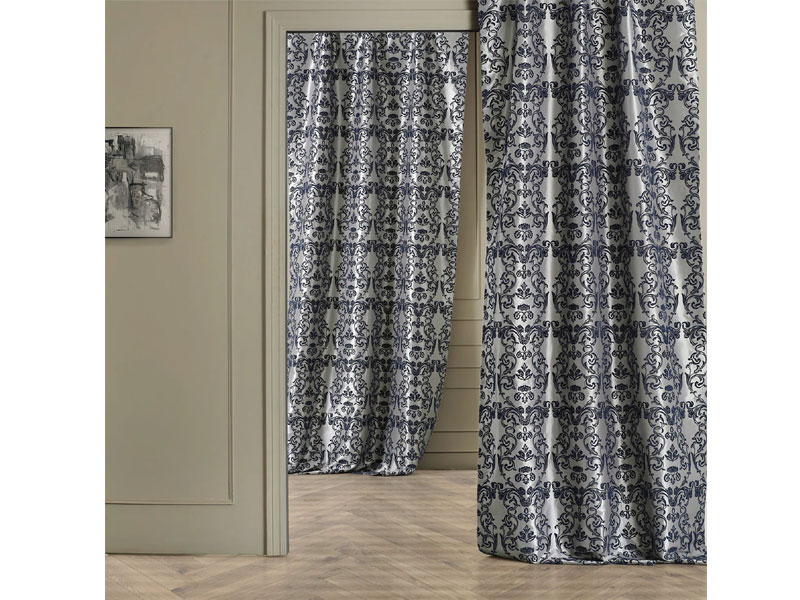 Firenze Grey & Blue Designer Flocked Curtain