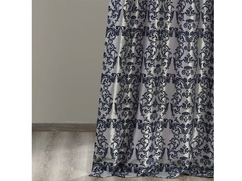 Firenze Grey & Blue Designer Flocked Curtain