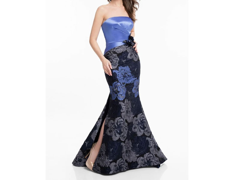Women's Terani Couture Floral Strapless Mermaid Gown With Slit Dress