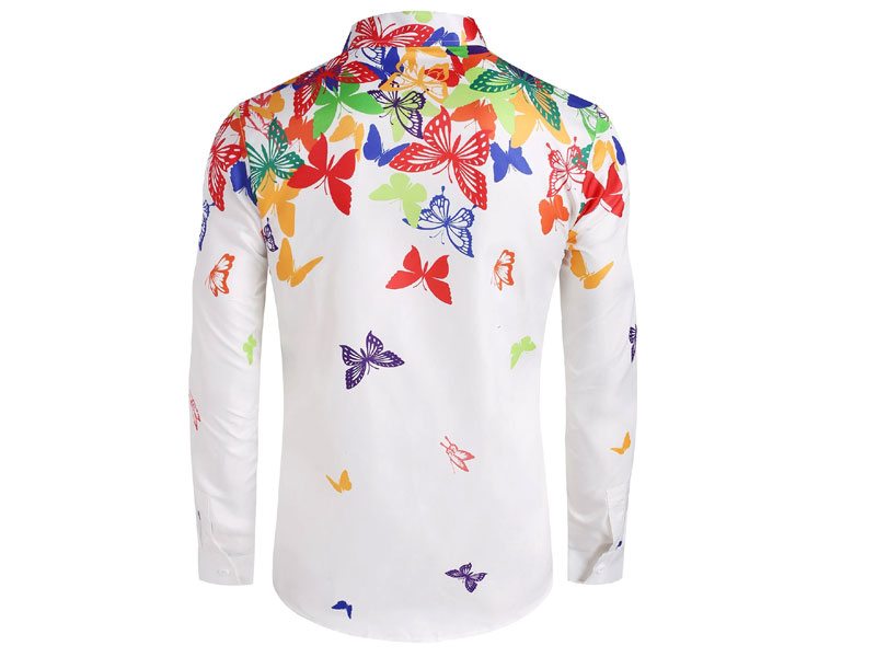 Men's Colorful Butterfly Print Button Up Long Sleeve Shirt