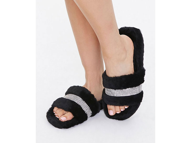 Women's Plush Rhinestone Slippers