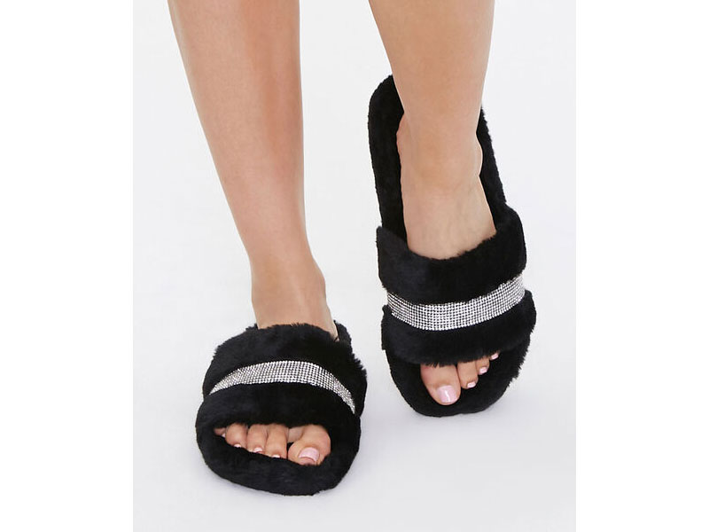 Women's Plush Rhinestone Slippers