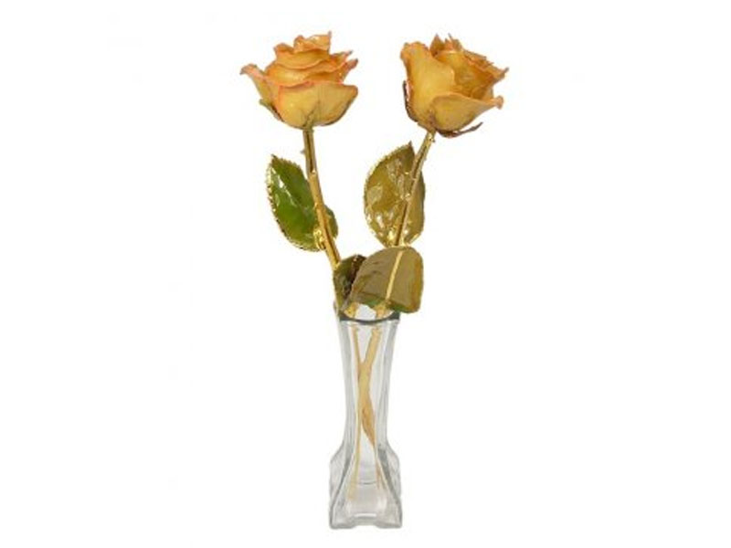 2 Gold Stem Anniversary Roses in Eiffel Tower Vase