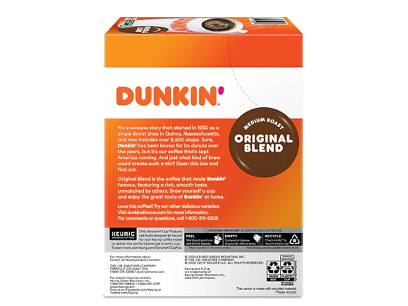 Dunkin' Donuts Original Blend Coffee Keurig K-Cup Pods Medium Roast