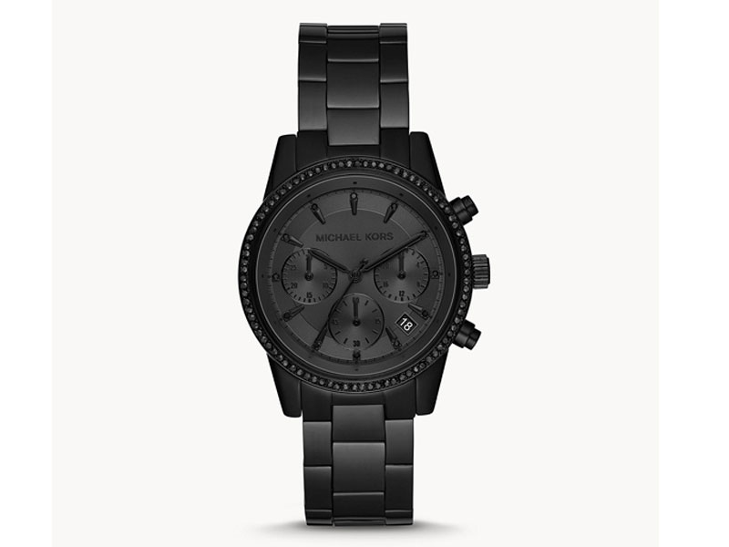 Michael Kors Women's Ritz Chronograph Black Stainless Steel Watch
