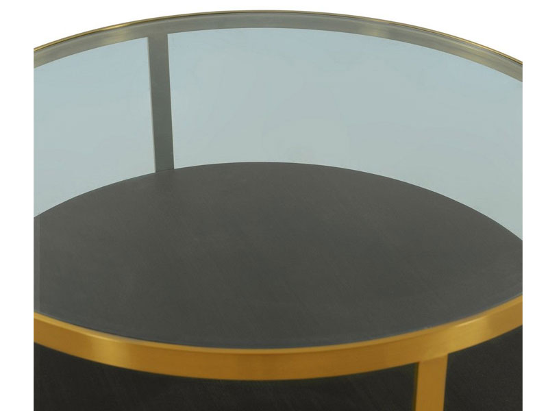 Hattie Glass Top Walnut Wood Coffee Table With Brushed Gold Frame Armen Living