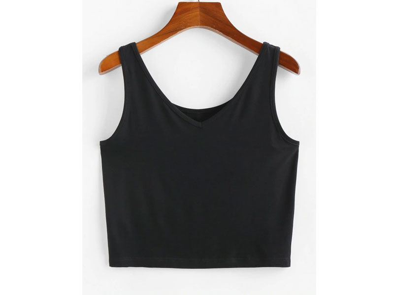 Women's Zaful Heather V Neck Crop Tank Top Black M