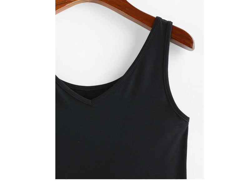 Women's Zaful Heather V Neck Crop Tank Top Black M