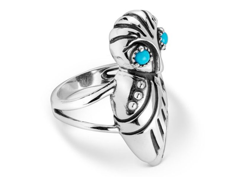 American West Jewelry Women's Sterling Silver Gemstone Owl Ring Size 5 to 10