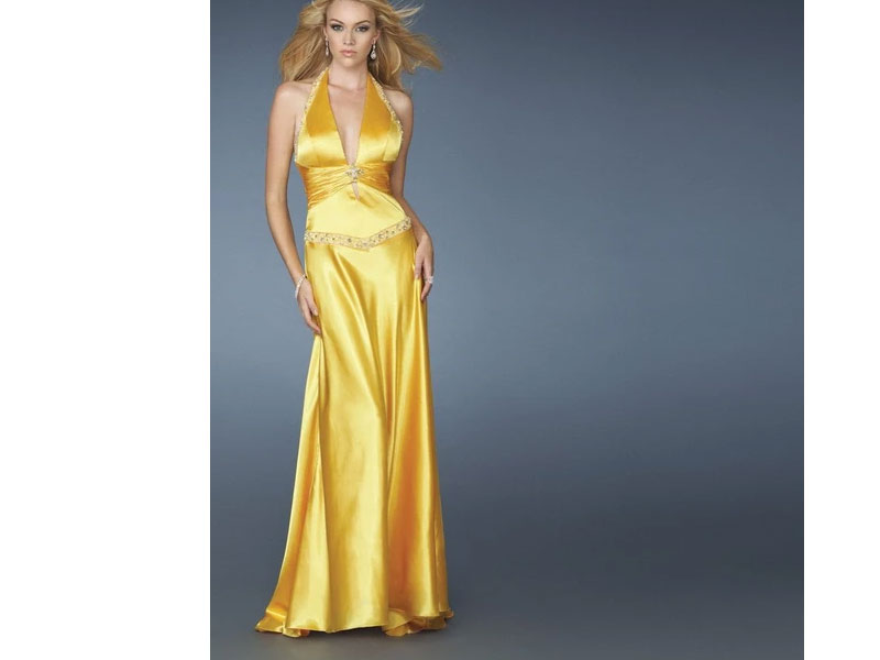 Women's Femme Plunging Halter Empire Evening Gown Dress