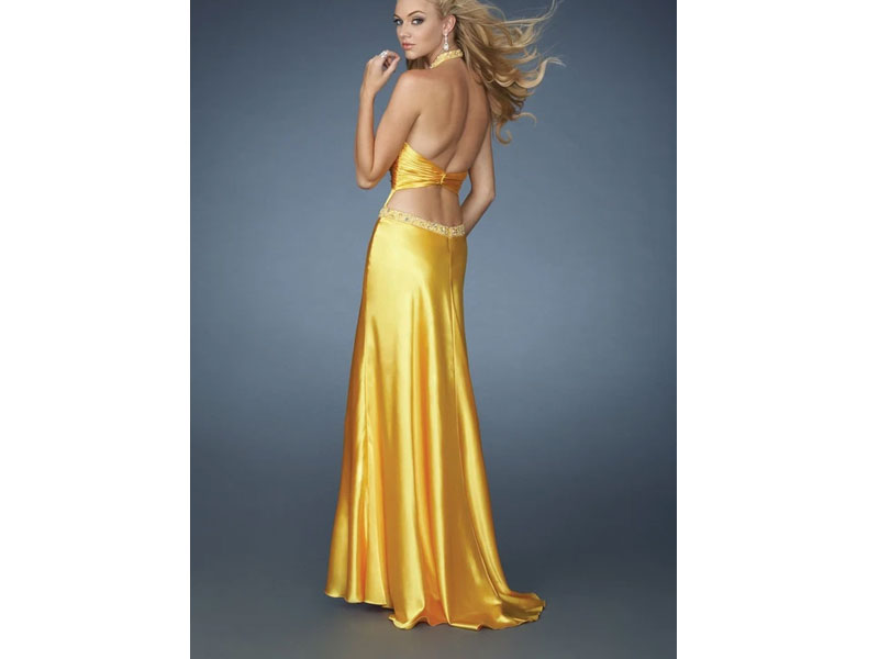 Women's Femme Plunging Halter Empire Evening Gown Dress