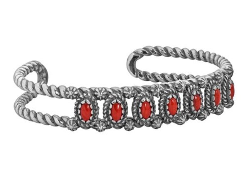 American West Jewelry Women's Sterling Silver Rope Floral Cuff Bracelet