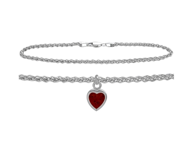 Women's Sterling Silver Wheat Heart Charm Anklet