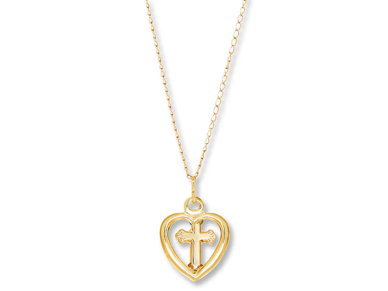 Jared Children's Heart Cross Necklace 14K Yellow Gold