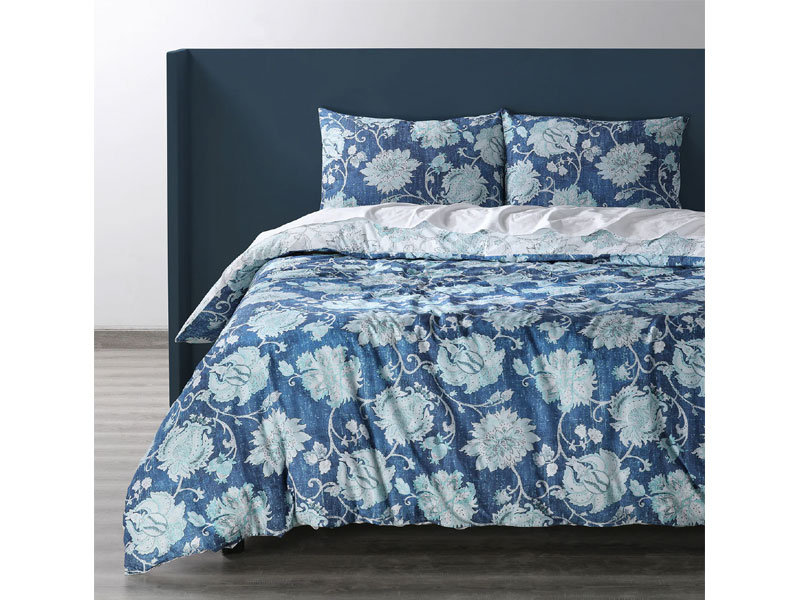 Dutton Blue Cotton Double Slub Linen Weave Reversible Duvet Set