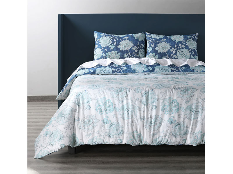 Dutton Blue Cotton Double Slub Linen Weave Reversible Duvet Set