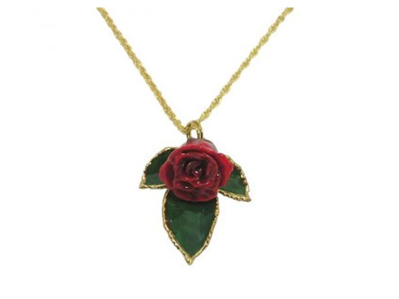 Women's Mini 24k Gold Rose Pendant with 3 Leaves