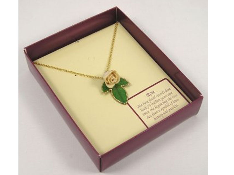 Women's Mini 24k Gold Rose Pendant with 3 Leaves