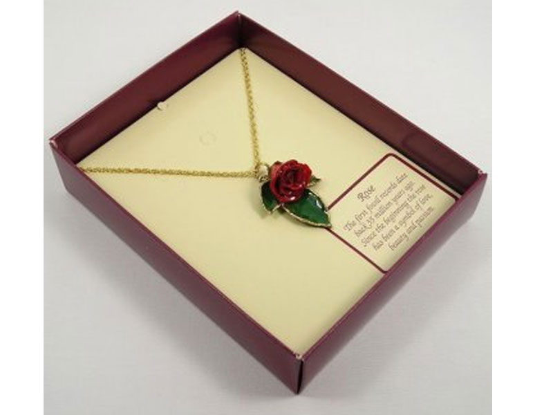 Women's Mini 24k Gold Rose Pendant with 3 Leaves