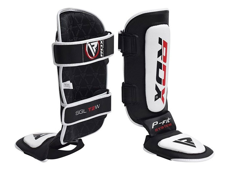 RDX T2 MMA Gel Padded Leather Shin Instep Guard Black White