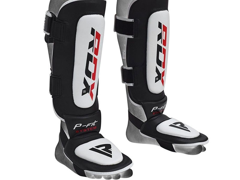 RDX T2 MMA Gel Padded Leather Shin Instep Guard Black White