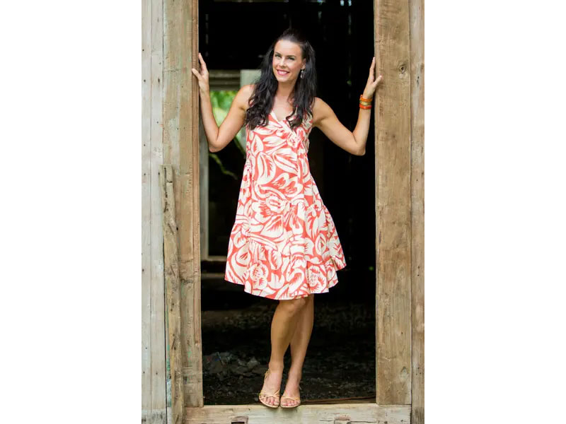 Women's Orange Cotton Batik Sundress with Ruffles Balinese Orange