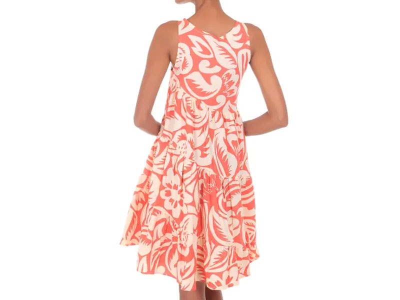 Women's Orange Cotton Batik Sundress with Ruffles Balinese Orange