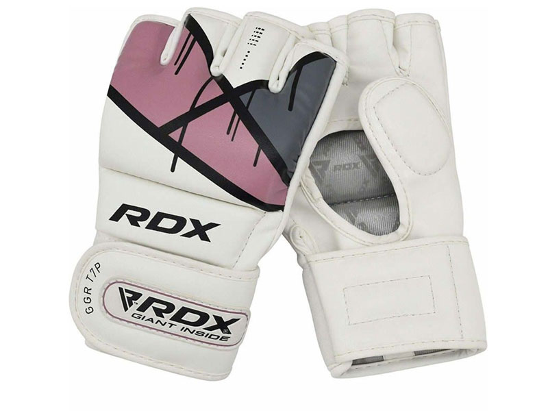 RDX T7 Ego Women MMA Grappling Training Gloves Open Palm Pink White