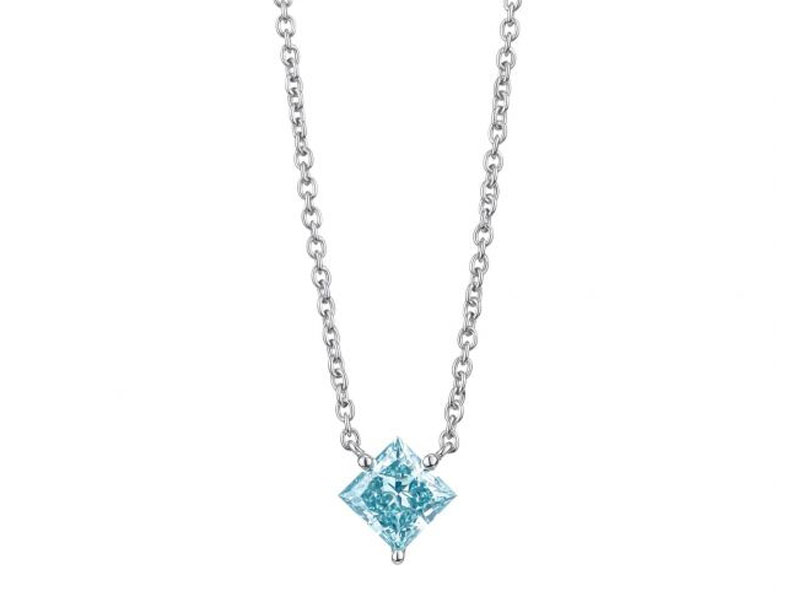 Women's Lightbox Princess Cut Blue Lab Grown Diamond Solitaire Pendant Necklace