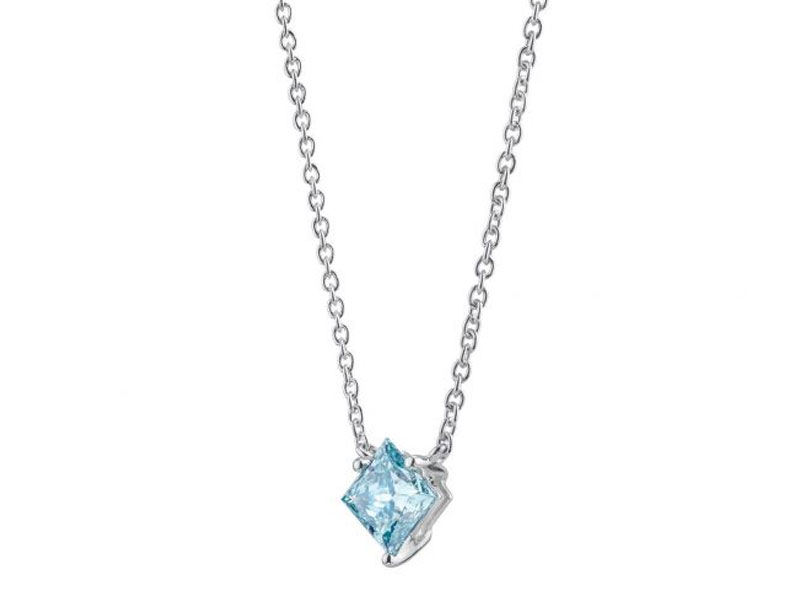 Women's Lightbox Princess Cut Blue Lab Grown Diamond Solitaire Pendant Necklace