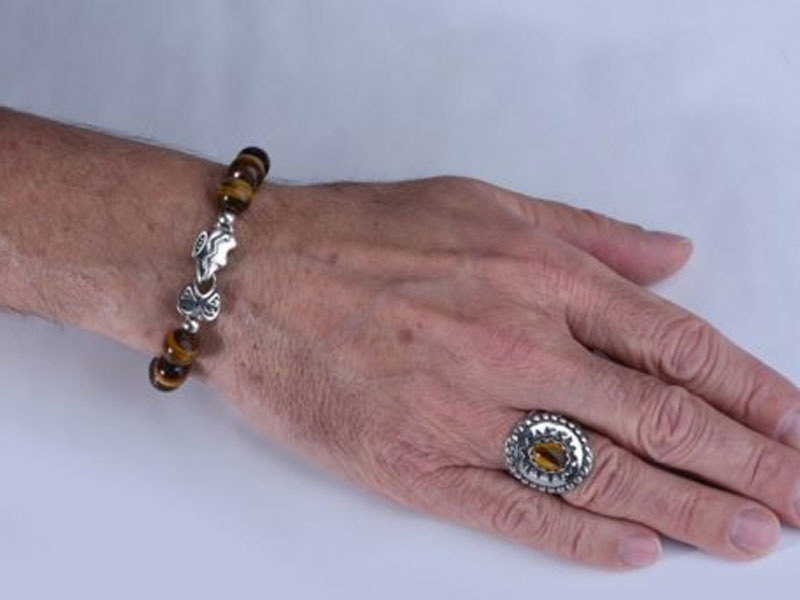 American West Jewelry terling Silver Tiger’s Eye Gemstone Bead Clasp Bracelet