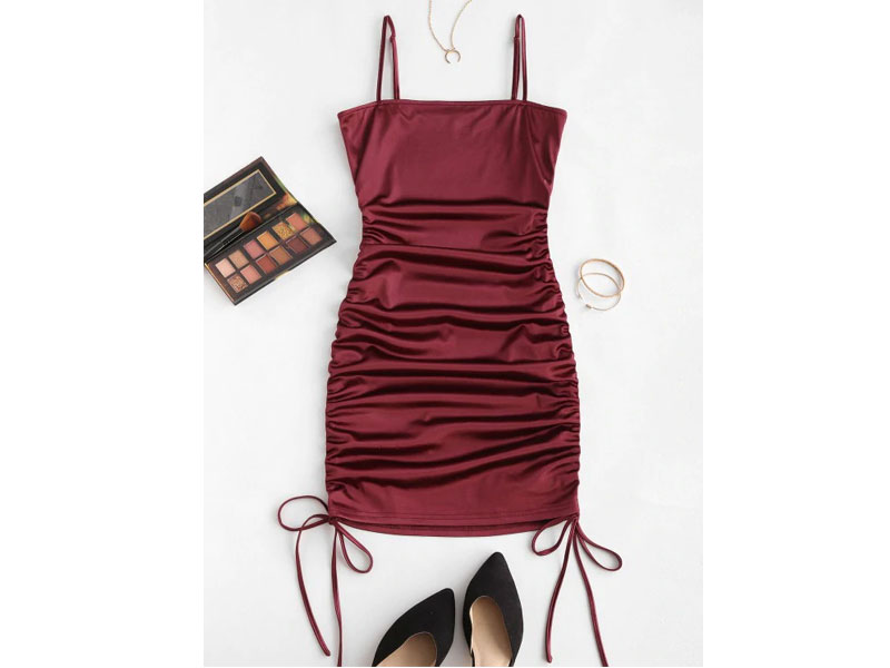 Women's Zaful Spaghetti Strap Cinched Satin Bodycon Dress