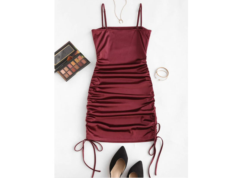 Women's Zaful Spaghetti Strap Cinched Satin Bodycon Dress