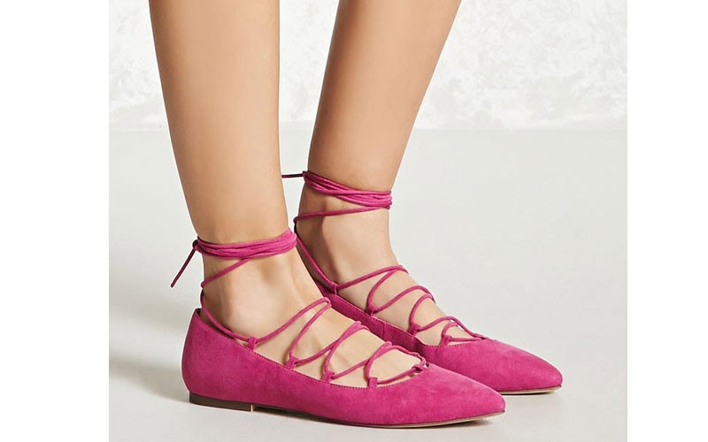 Faux Suede Lace Up Flats