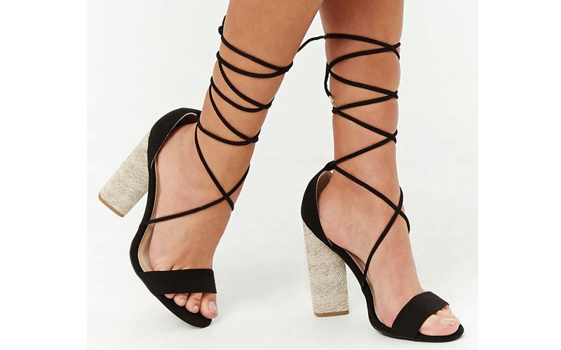 Qupid Lace Up Ankle Wrap Heels