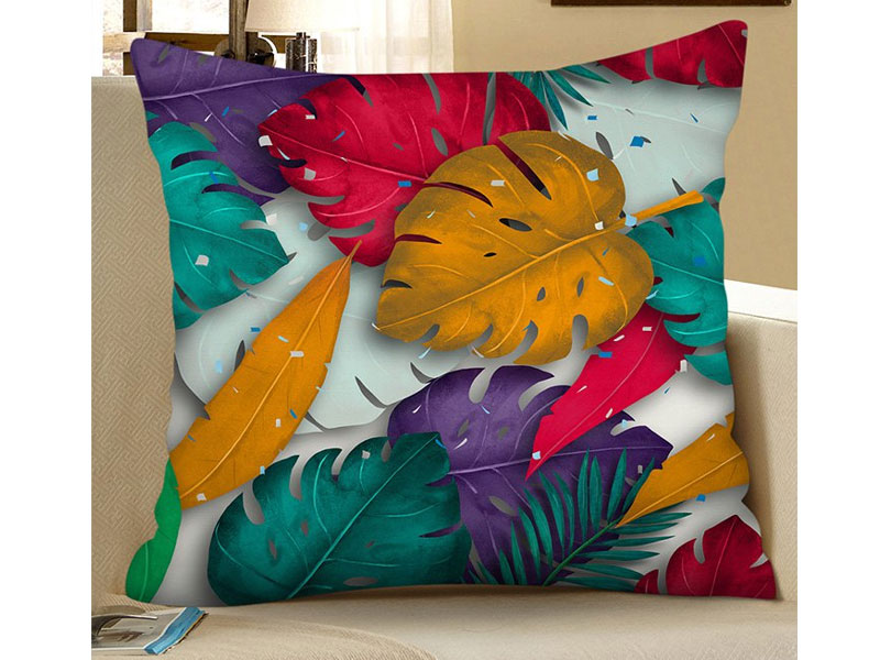 Retro Leaf Printed Linen Square Pillowcase