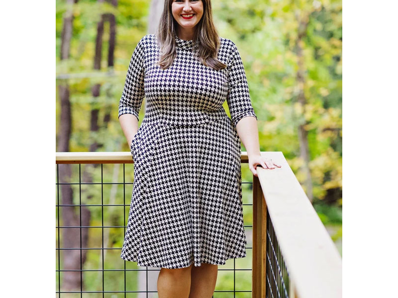 Colleen Dress Beige & Black Houndstooth