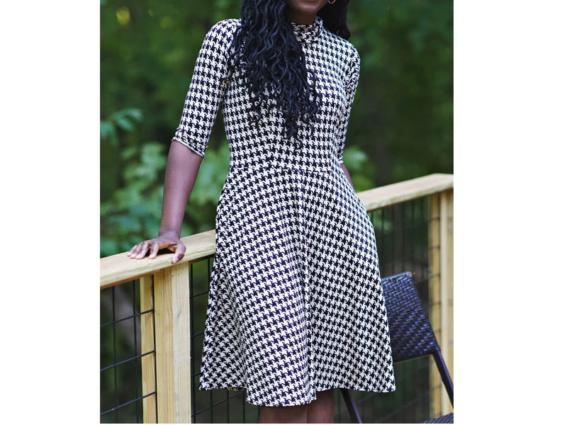 Colleen Dress Beige & Black Houndstooth