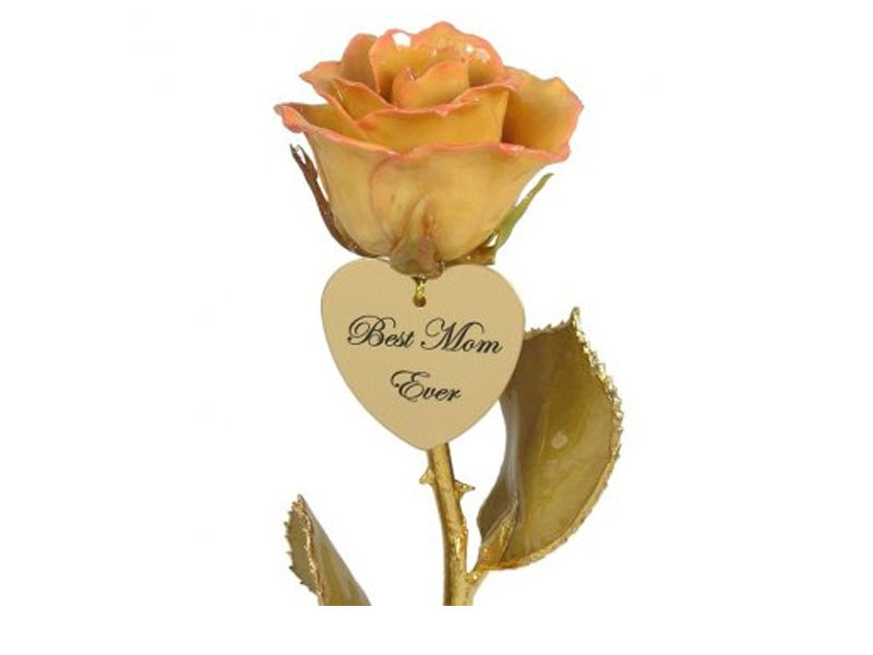 Mother's Day Gold Stem Ivory/Pink Rose And Engraved Heart