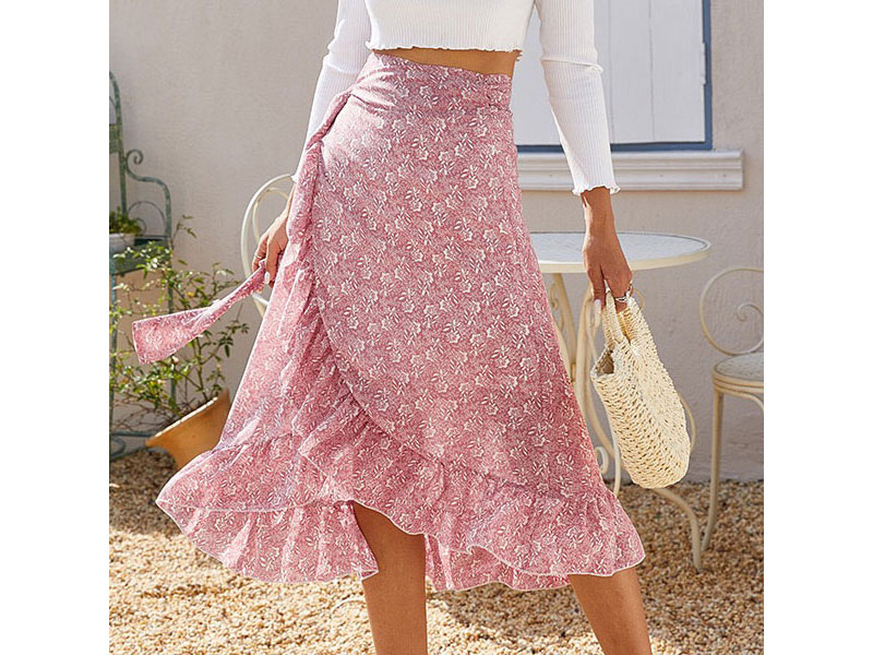 Women's Pink Skirt Lace Up Layered Bohemian Dress