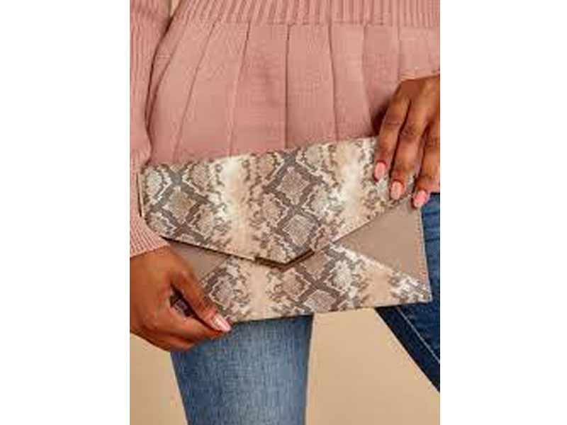 Women's Sleek Selection Beige Snakeskin Clutch