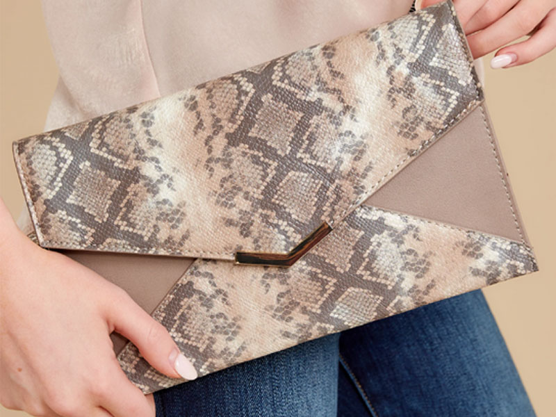 Women's Sleek Selection Beige Snakeskin Clutch