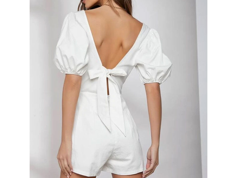 Women's Shein Puff Sleeve Tied Backless Romper